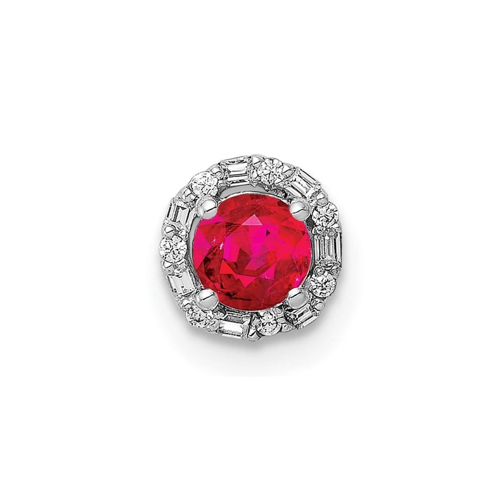 14K White Gold 1/20 Carat Diamond and .25 ct Ruby Halo Chain Slide