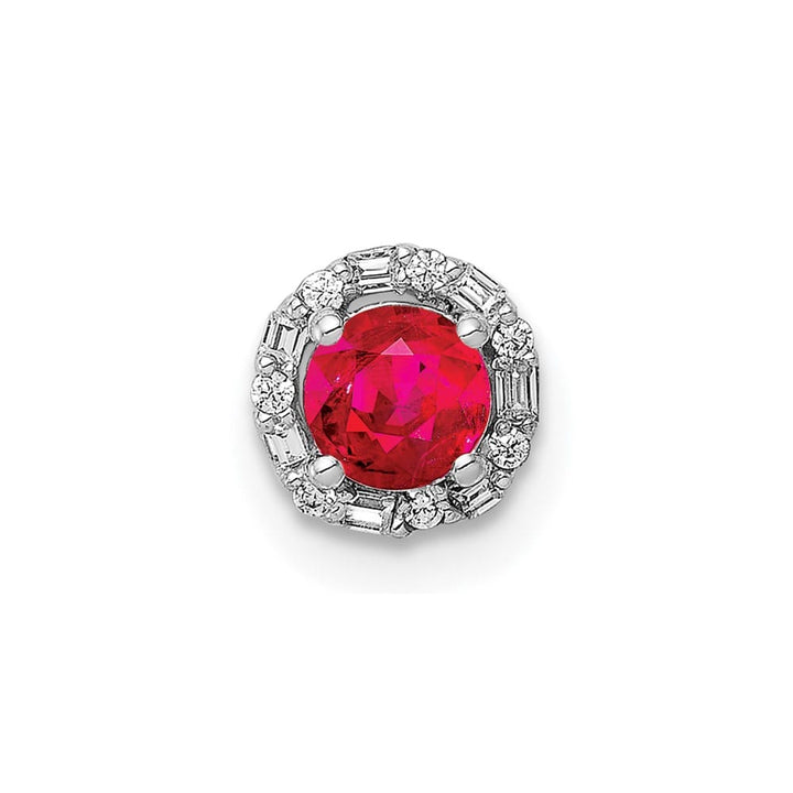 14K White Gold 1/20 Carat Diamond and .25 ct Ruby Halo Chain Slide