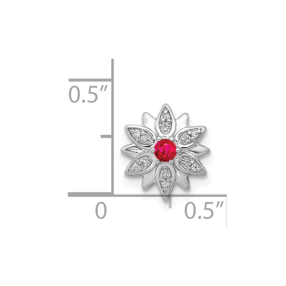 14K White Gold 1/20 Carat Diamond and Ruby Flower Chain Slide