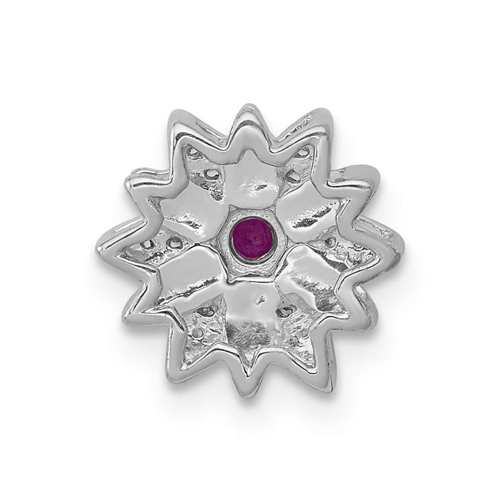 14K White Gold 1/20 Carat Diamond and Ruby Flower Chain Slide
