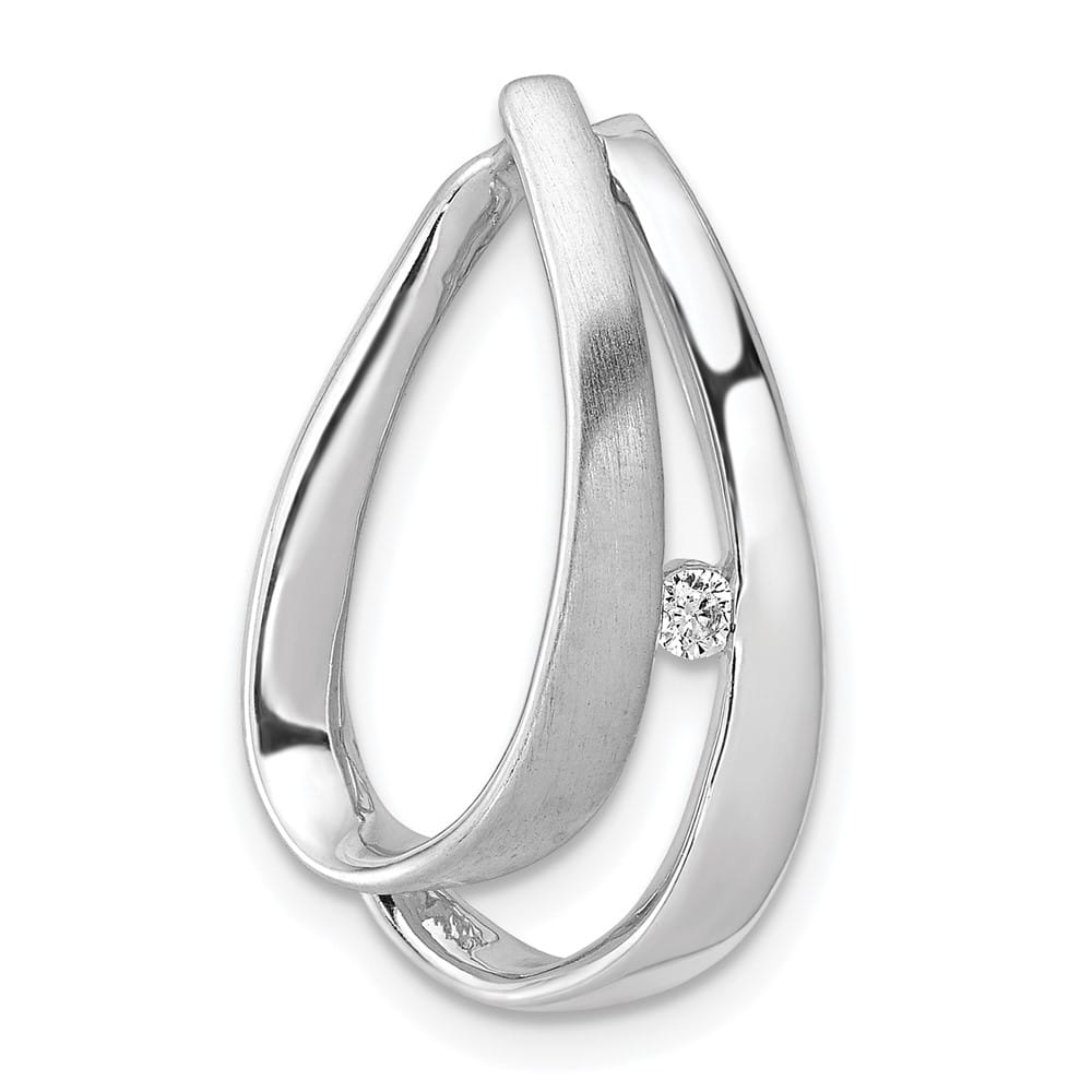 14K White Gold 1/20 Carat Diamond Double Teardrop Chain Slide 0.04ct