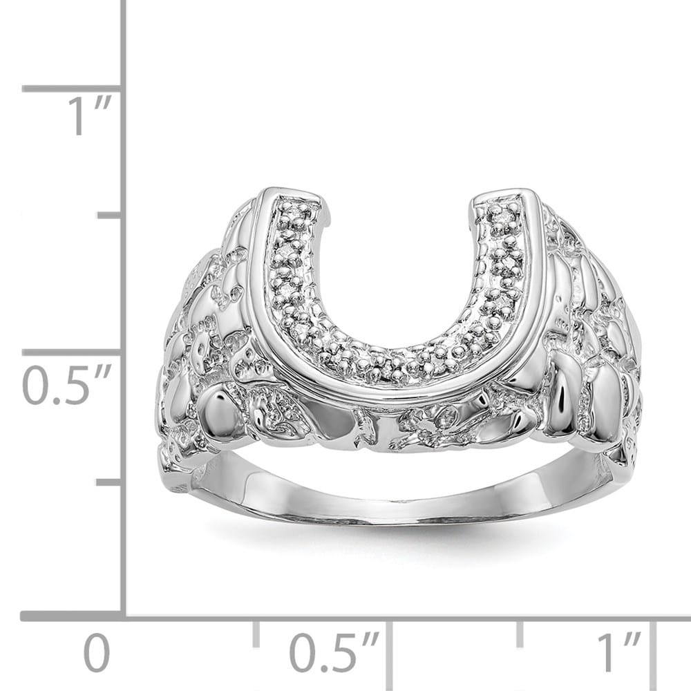 14k White Gold 1/20 Carat Diamond Horseshoe Nugget Men's Ring