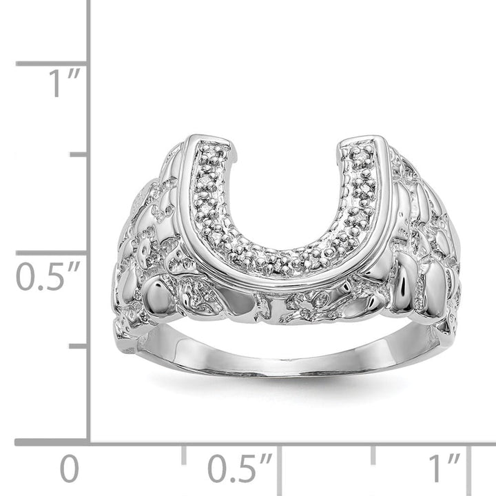 14k White Gold 1/20 Carat Diamond Horseshoe Nugget Men's Ring