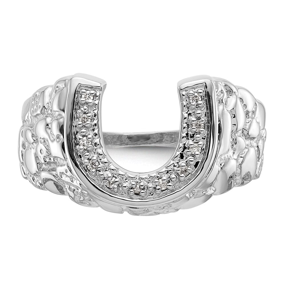 14k White Gold 1/20 Carat Diamond Horseshoe Nugget Men's Ring
