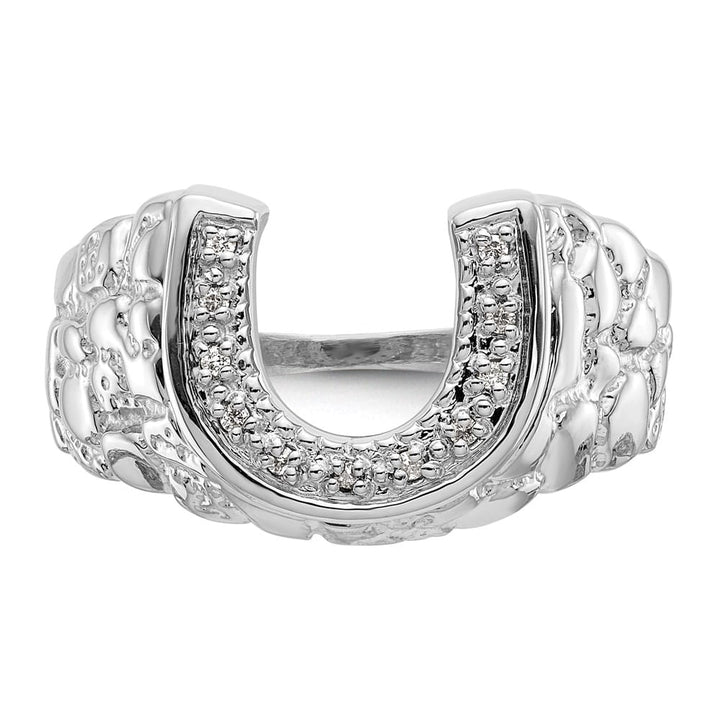 14k White Gold 1/20 Carat Diamond Horseshoe Nugget Men's Ring