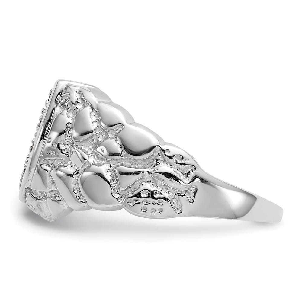 14k White Gold 1/20 Carat Diamond Horseshoe Nugget Men's Ring