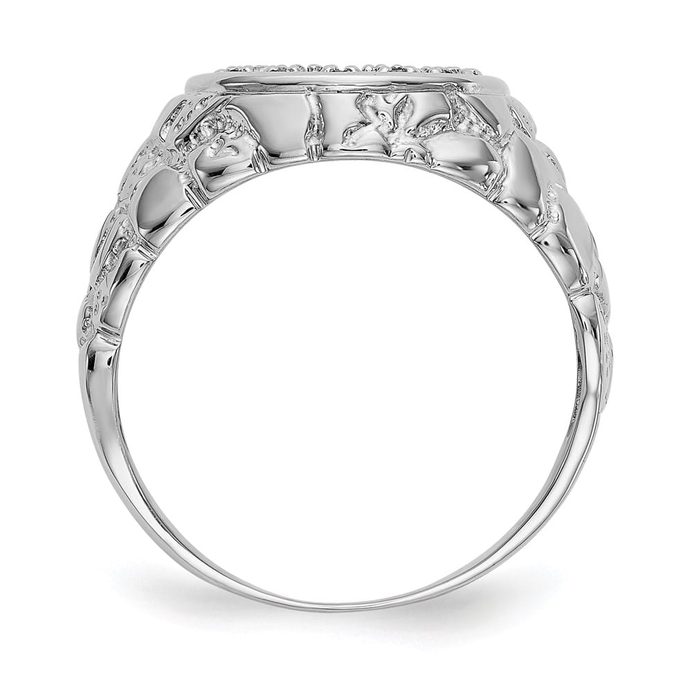 14k White Gold 1/20 Carat Diamond Horseshoe Nugget Men's Ring