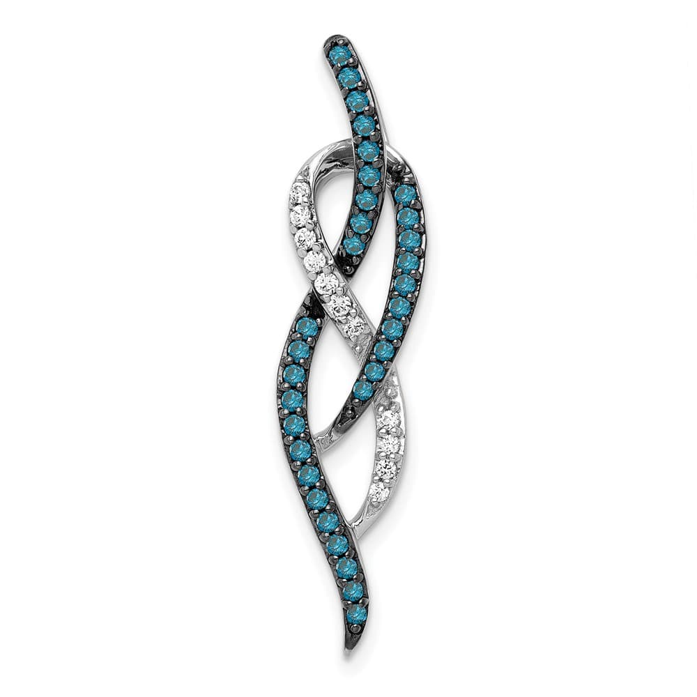 14K White Gold 1/3 Carat Blue and White Diamond Fancy Chain Slide