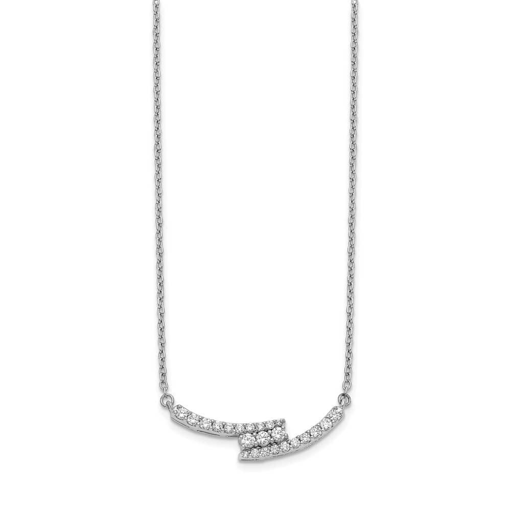 14K White Gold 1/3 carat Diamond Bypass Curved Bar 18 inch Necklace