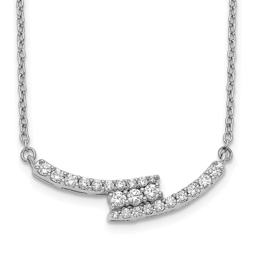 14K White Gold 1/3 carat Diamond Bypass Curved Bar 18 inch Necklace