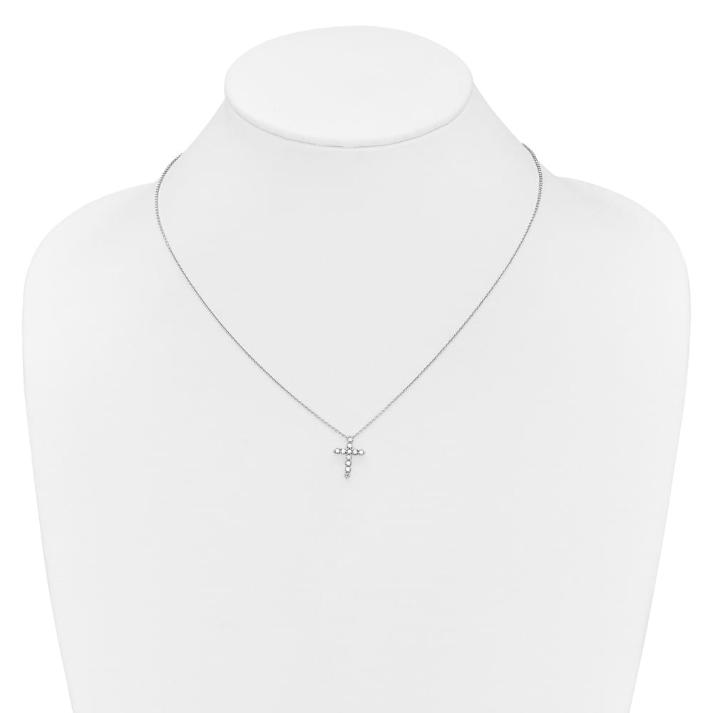 14K White Gold 1/3 carat Diamond Cross Pendant 18 inch Necklace
