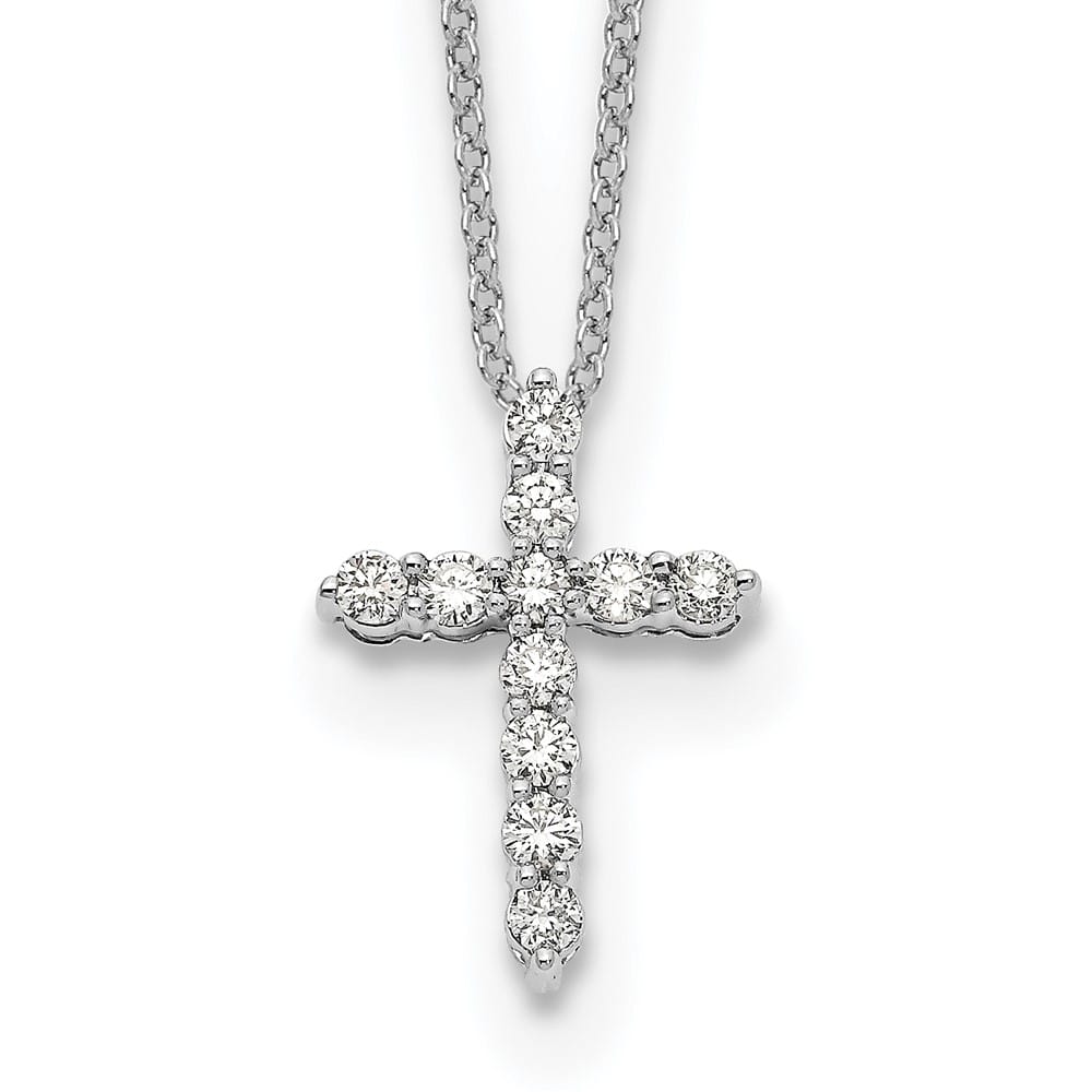 14K White Gold 1/3 carat Diamond Cross Pendant 18 inch Necklace