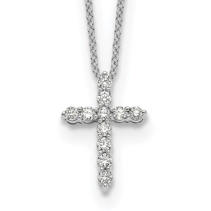 14K White Gold 1/3 carat Diamond Cross Pendant 18 inch Necklace