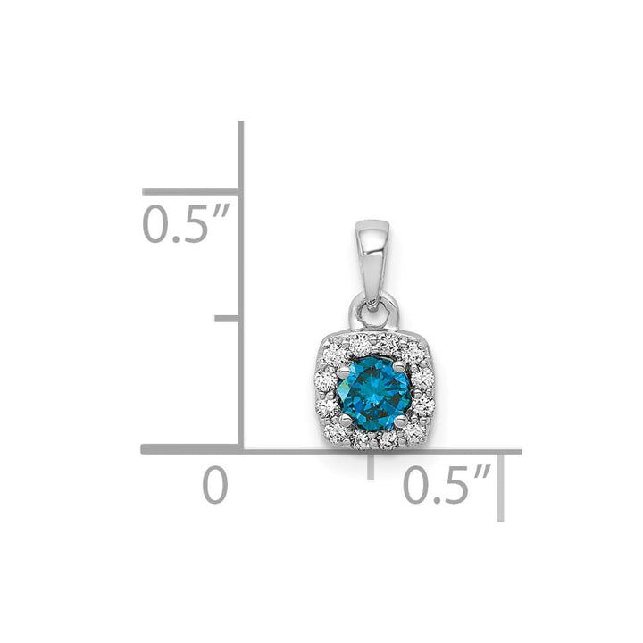 14K White Gold 1/3 ct Blue and White Diamond Square Halo Pendant