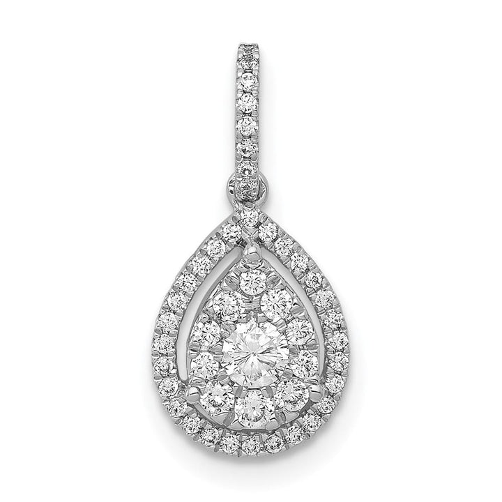 14K White Gold 1/3 ct Diamond Halo Teardrop Pendant