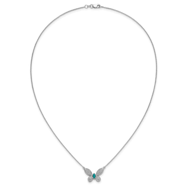 14K White Gold 1/3 ct Diamond Turquoise Butterfly 18 inch Necklace