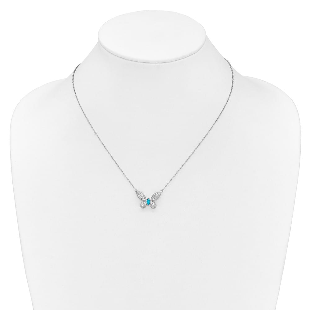 14K White Gold 1/3 ct Diamond Turquoise Butterfly 18 inch Necklace