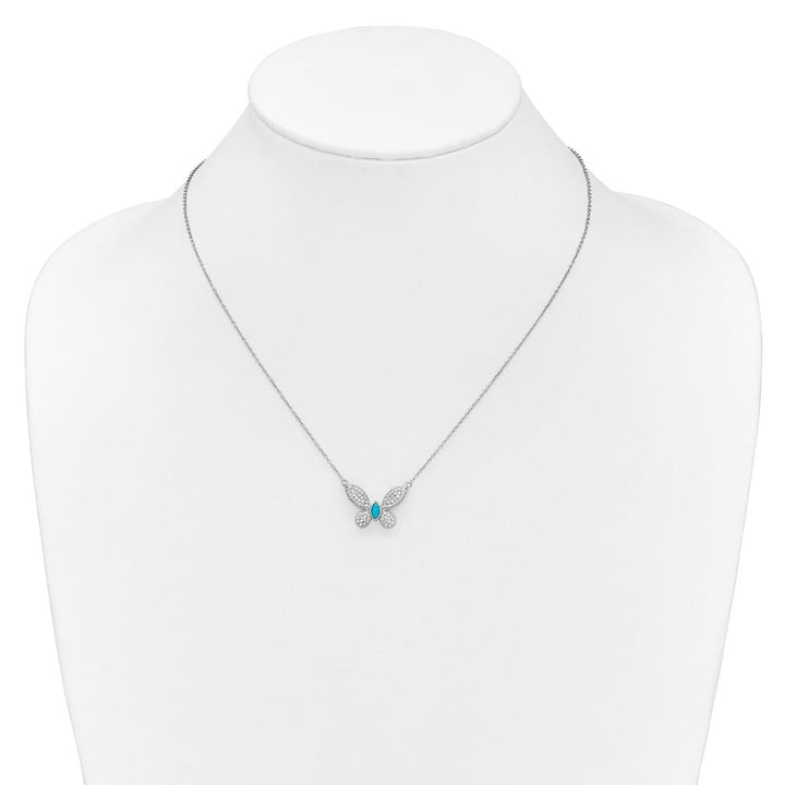 14K White Gold 1/3 ct Diamond Turquoise Butterfly 18 inch Necklace