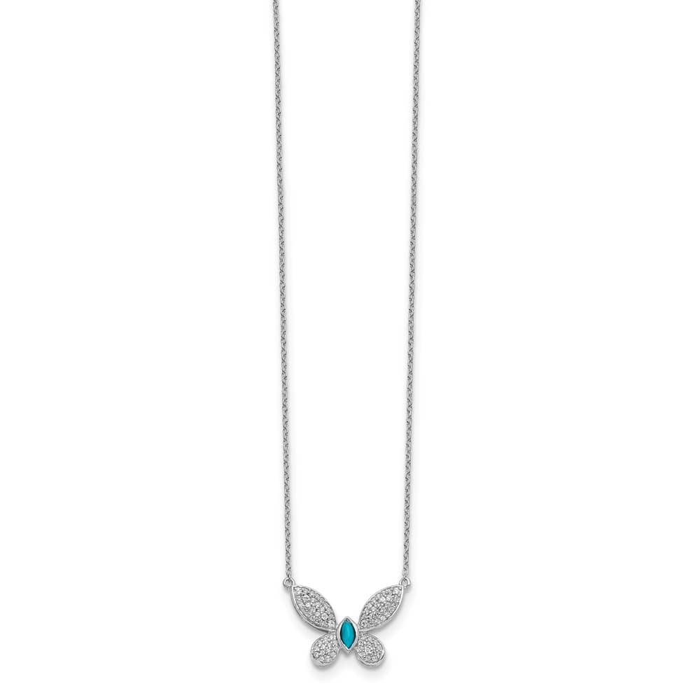 14K White Gold 1/3 ct Diamond Turquoise Butterfly 18 inch Necklace