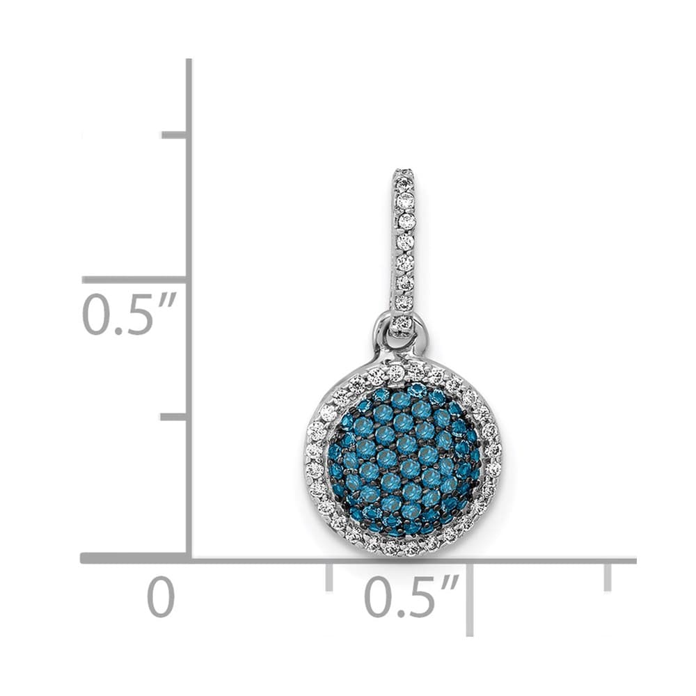 14K White Gold 1/3 ct White and Blue Diamond Round Halo Pendant