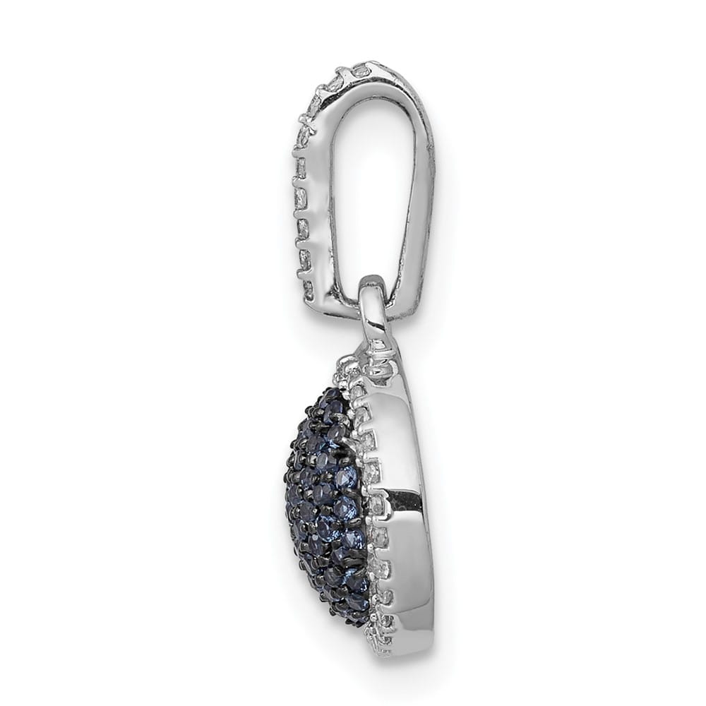 14K White Gold 1/3 ct White and Blue Diamond Round Halo Pendant