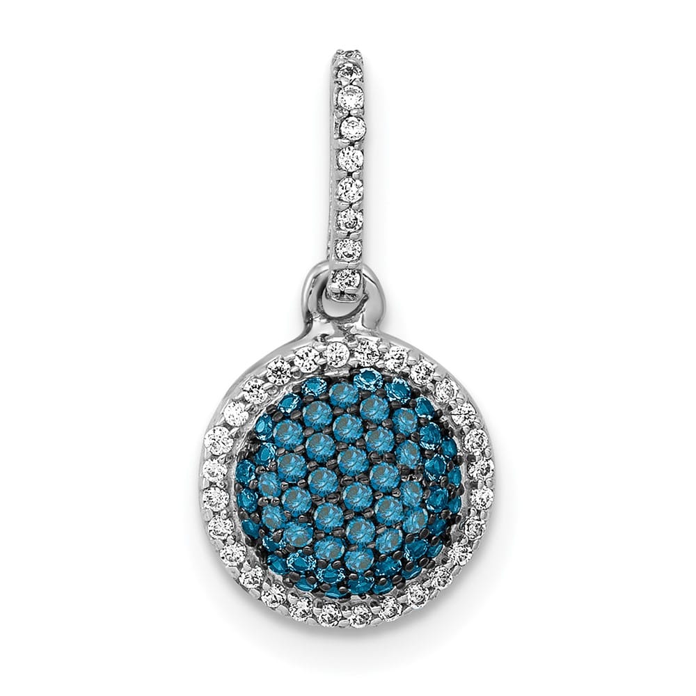 14K White Gold 1/3 ct White and Blue Diamond Round Halo Pendant