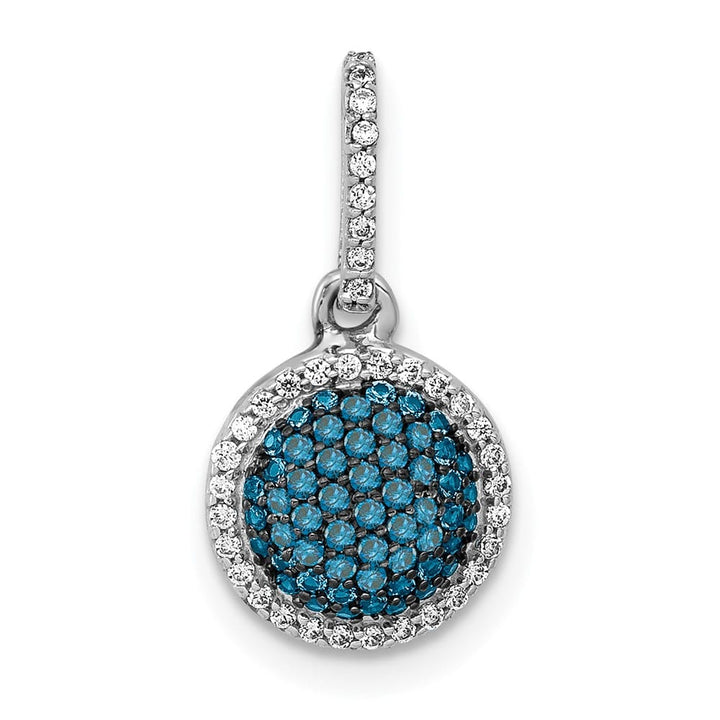 14K White Gold 1/3 ct White and Blue Diamond Round Halo Pendant