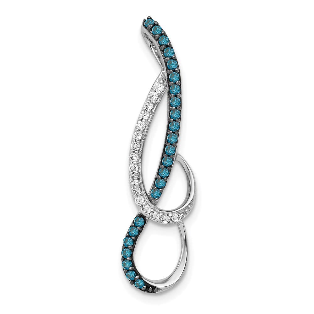 14K White Gold 1/4 Carat Blue and White Diamond Fancy Chain Slide