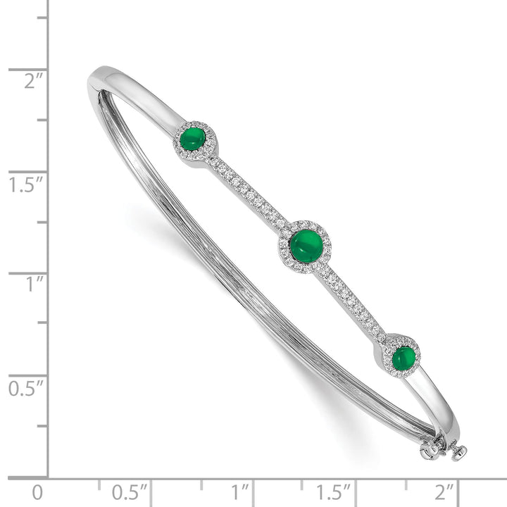 14k White Gold 1/4 carat Diamond and Cabochon Emerald Hinged Bangle