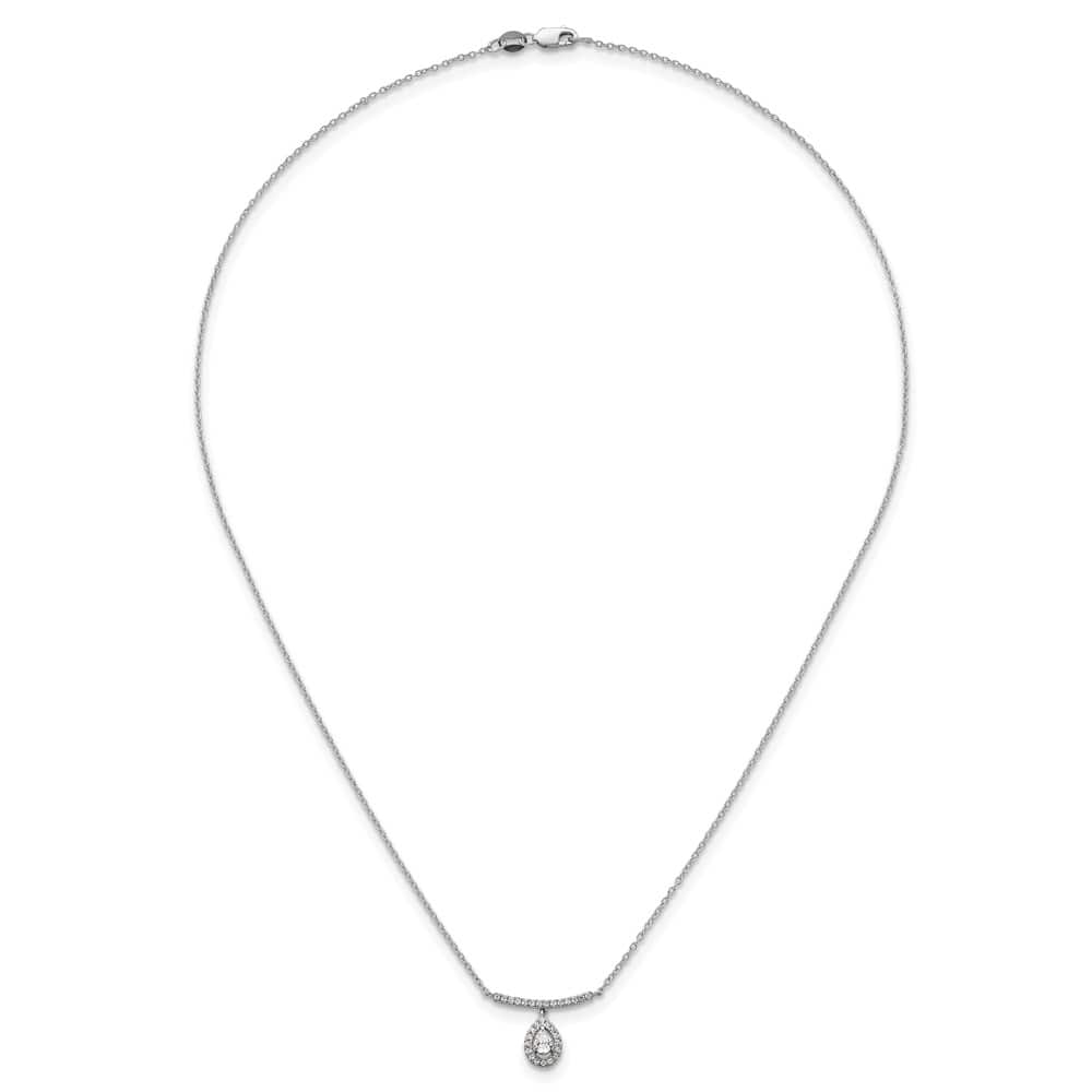 14K White Gold 1/4 carat Diamond Bar Dangle Pear Halo 18 inch Necklace