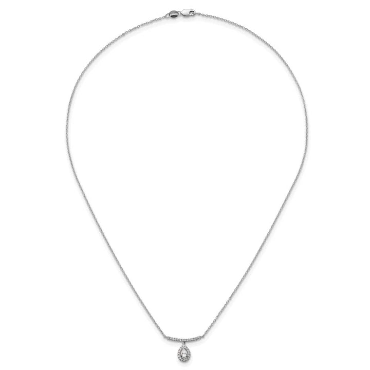 14K White Gold 1/4 carat Diamond Bar Dangle Pear Halo 18 inch Necklace