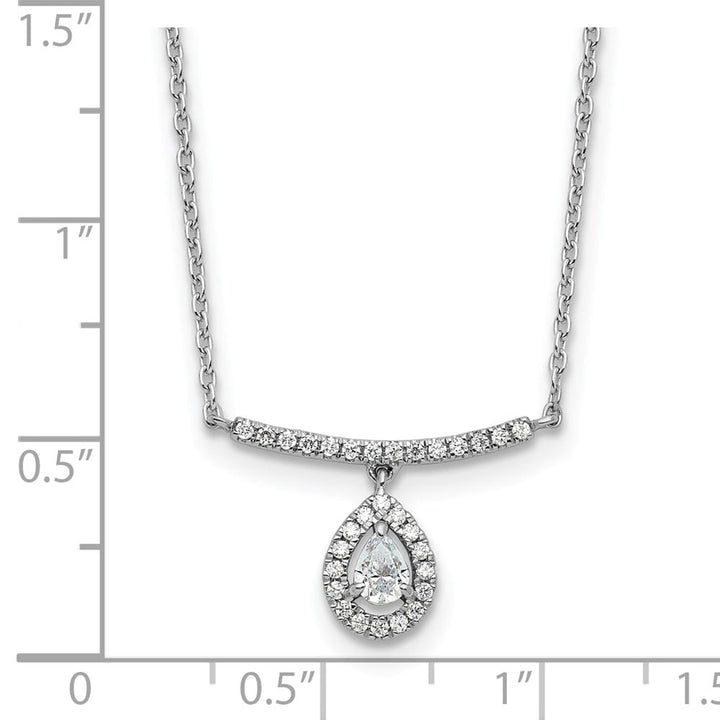 14K White Gold 1/4 carat Diamond Bar Dangle Pear Halo 18 inch Necklace