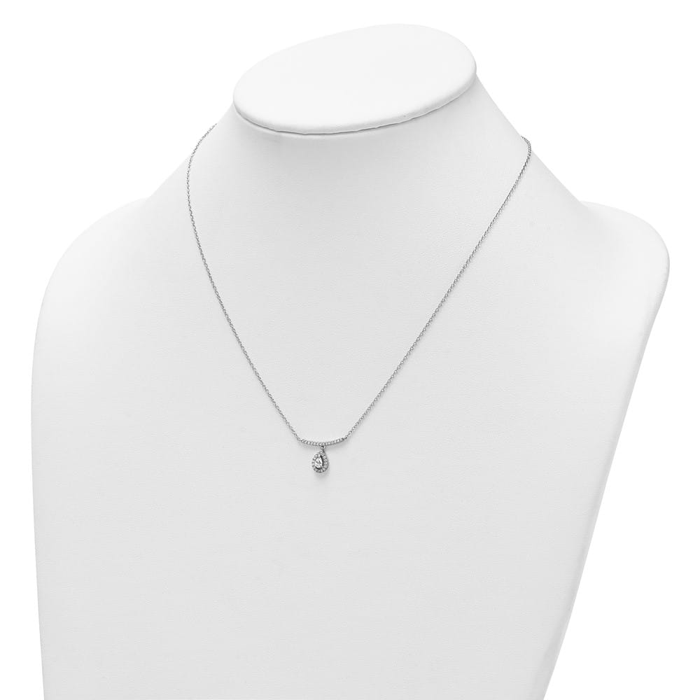 14K White Gold 1/4 carat Diamond Bar Dangle Pear Halo 18 inch Necklace