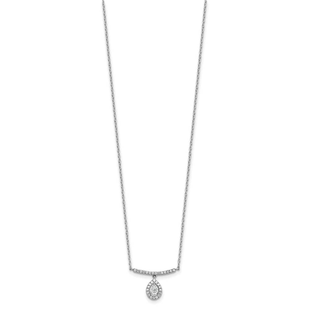 14K White Gold 1/4 carat Diamond Bar Dangle Pear Halo 18 inch Necklace