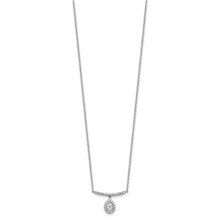 14K White Gold 1/4 carat Diamond Bar Dangle Pear Halo 18 inch Necklace
