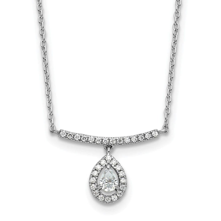 14K White Gold 1/4 carat Diamond Bar Dangle Pear Halo 18 inch Necklace