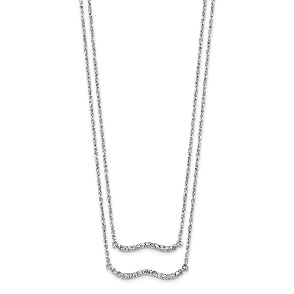14K White Gold 1/4 carat Diamond Bar Double Strand 18 inch Necklace