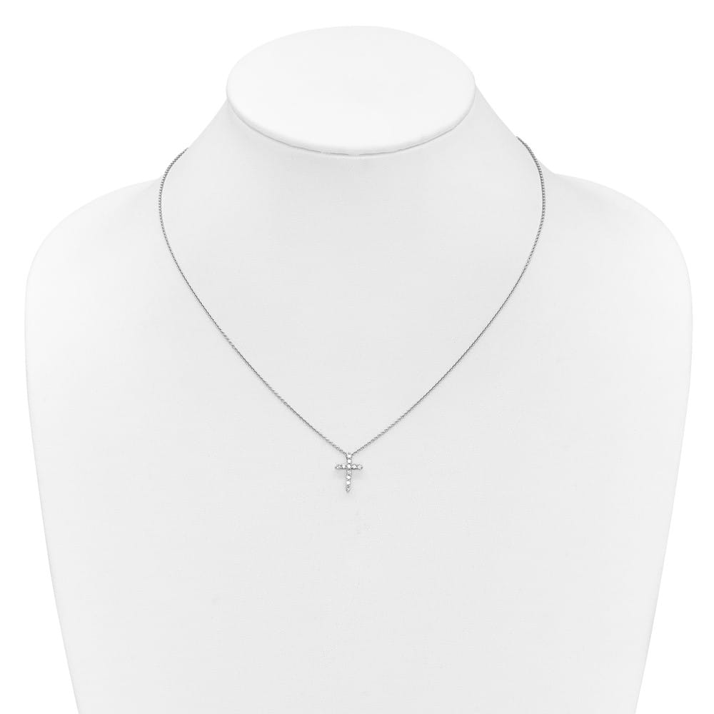 14K White Gold 1/4 carat Diamond Cross Pendant 18 inch Necklace