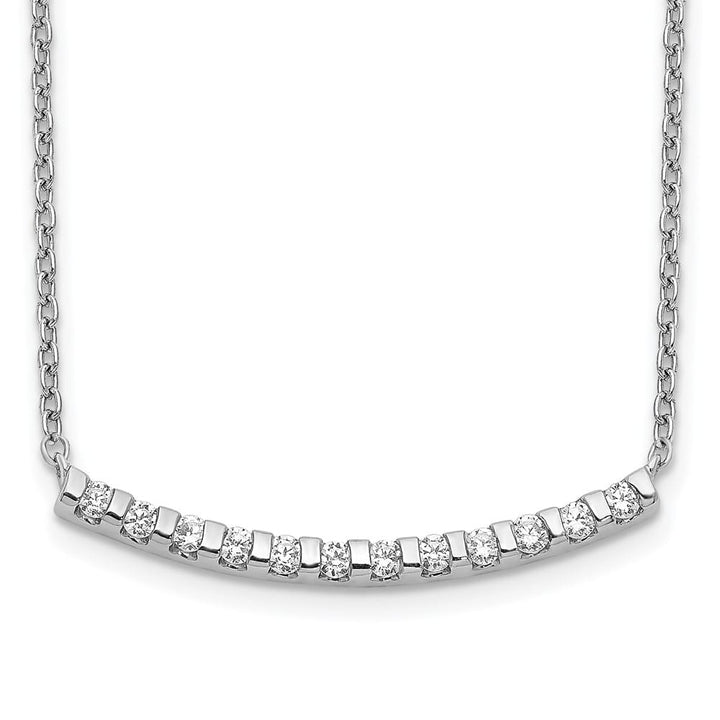 14K White Gold 1/4 carat Diamond Curved Bar 18 inch Necklace