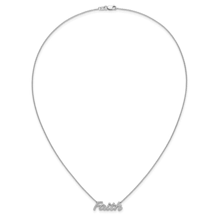 14K White Gold 1/4 carat Diamond Faith Script 18 inch Necklace