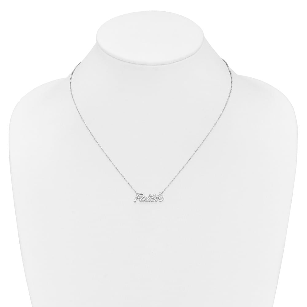 14K White Gold 1/4 carat Diamond Faith Script 18 inch Necklace