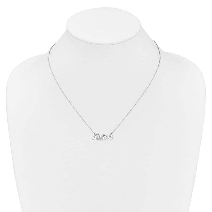 14K White Gold 1/4 carat Diamond Faith Script 18 inch Necklace