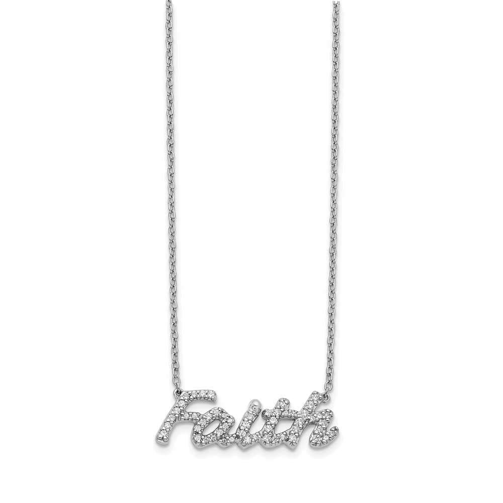 14K White Gold 1/4 carat Diamond Faith Script 18 inch Necklace