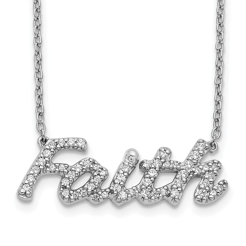 14K White Gold 1/4 carat Diamond Faith Script 18 inch Necklace