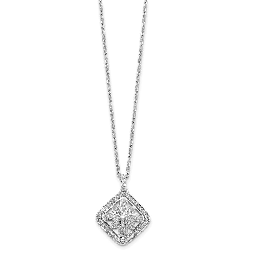 14K White Gold 1/4 carat Diamond Floral Pendant 18 inch Necklace