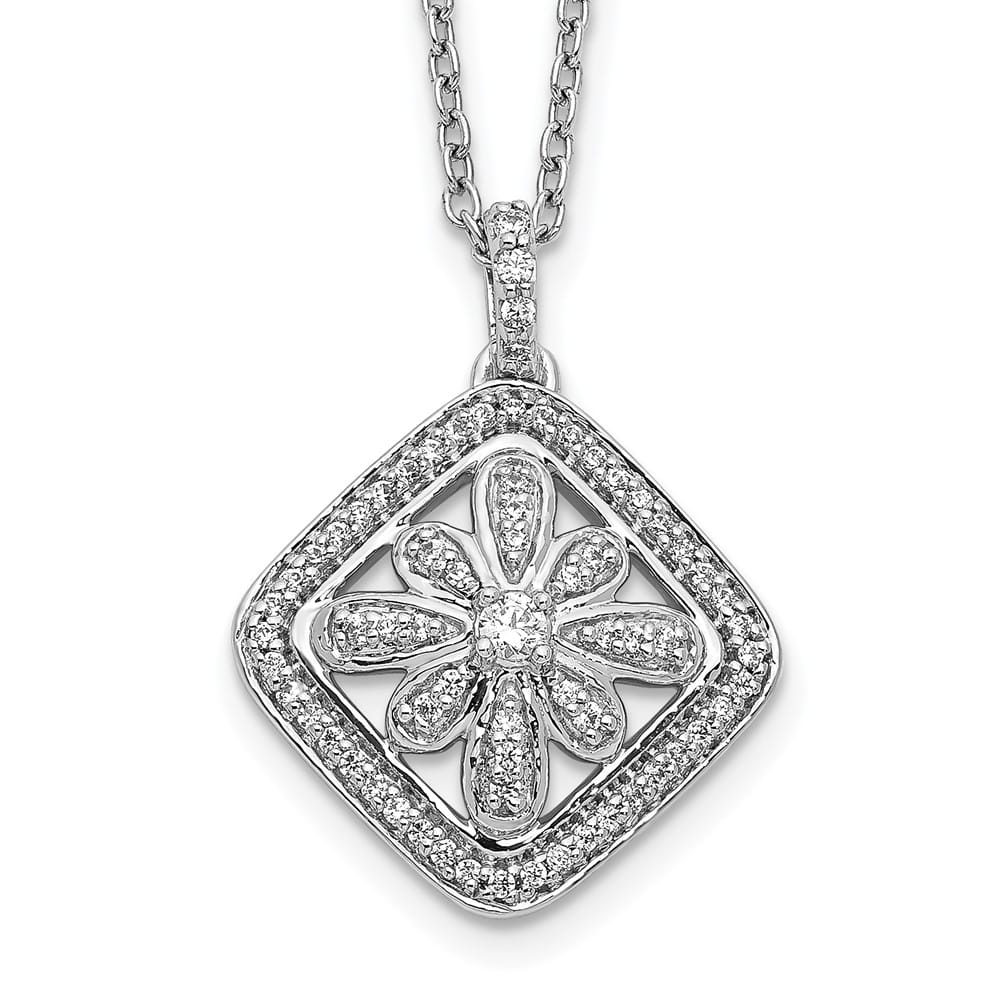 14K White Gold 1/4 carat Diamond Floral Pendant 18 inch Necklace