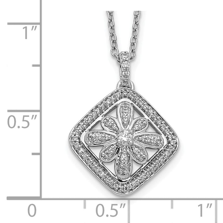 14K White Gold 1/4 carat Diamond Floral Pendant 18 inch Necklace