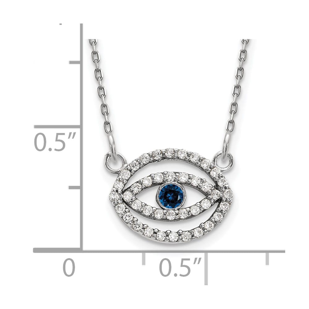 14K White Gold 1/4 carat Diamond Sapphire Evil Eye 18 inch Necklace