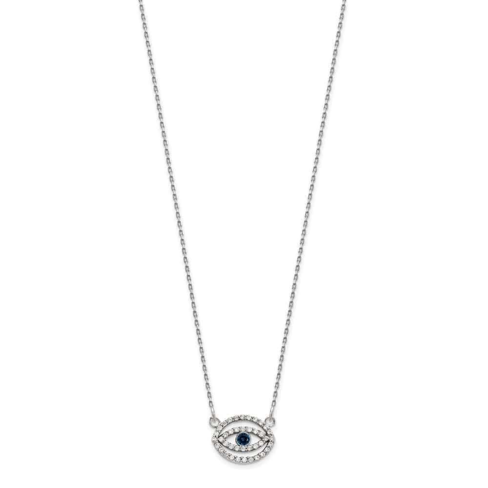 14K White Gold 1/4 carat Diamond Sapphire Evil Eye 18 inch Necklace