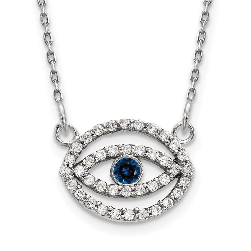 14K White Gold 1/4 carat Diamond Sapphire Evil Eye 18 inch Necklace
